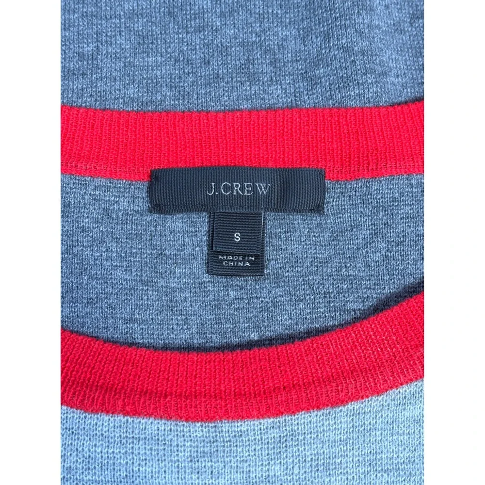 J.Crew Womens Colorblock Cotton Raglan Sweater Grey Red Crew Neck Sz Small